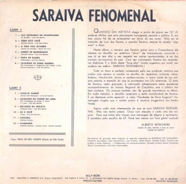 Saraiva - Fenomenal - verso