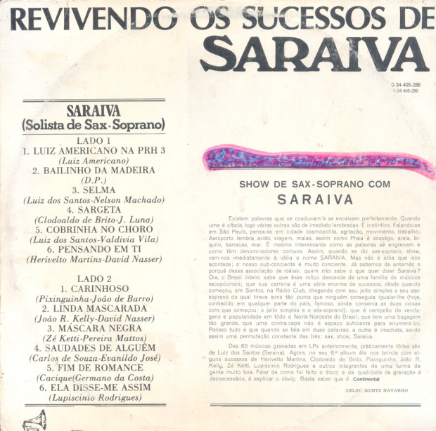 Reviveendo os Sucessos de Saraiva - capa verso