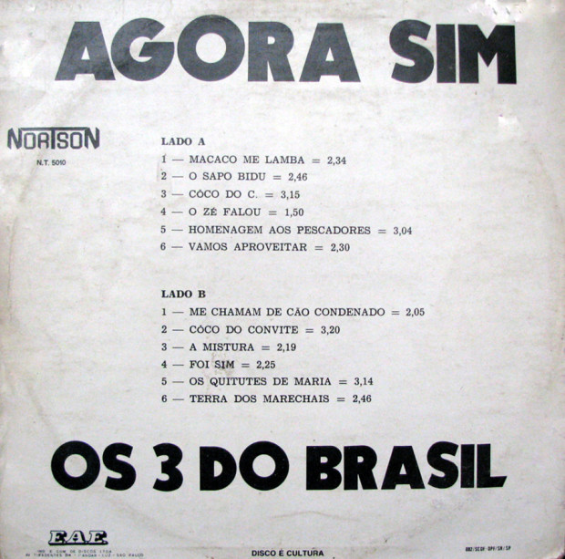 Os 3 do Brasil - Agora sim - verso