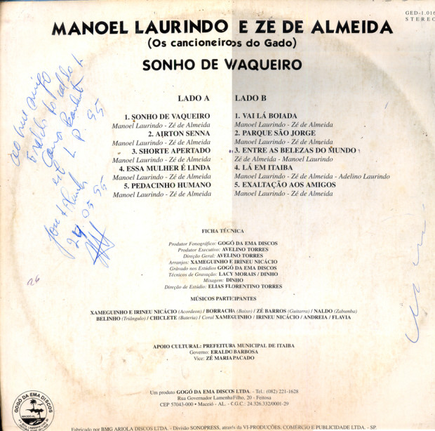 Manoel Laurindo e Zé de Almeida - verso