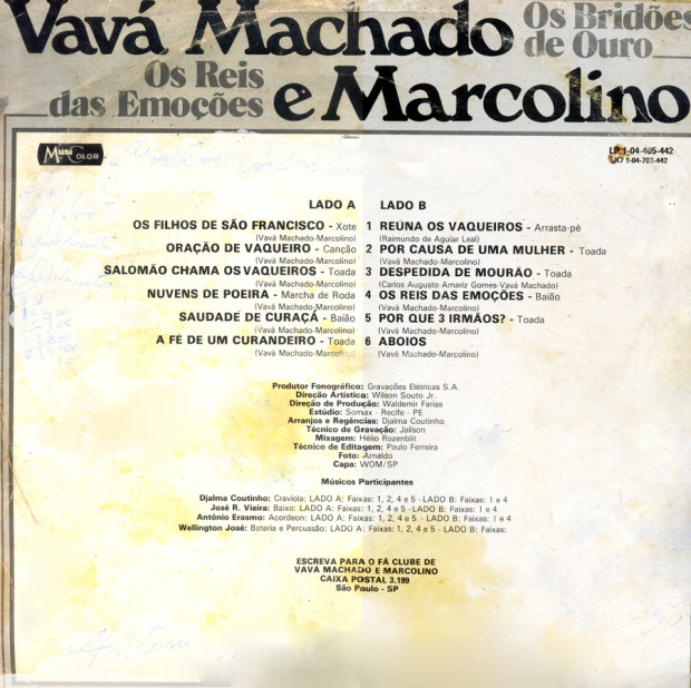 Vavá Machado e Marcolino - Os Reis das Emoções - verso