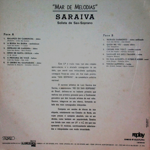 Saraiva - Mar de Melodias - verso