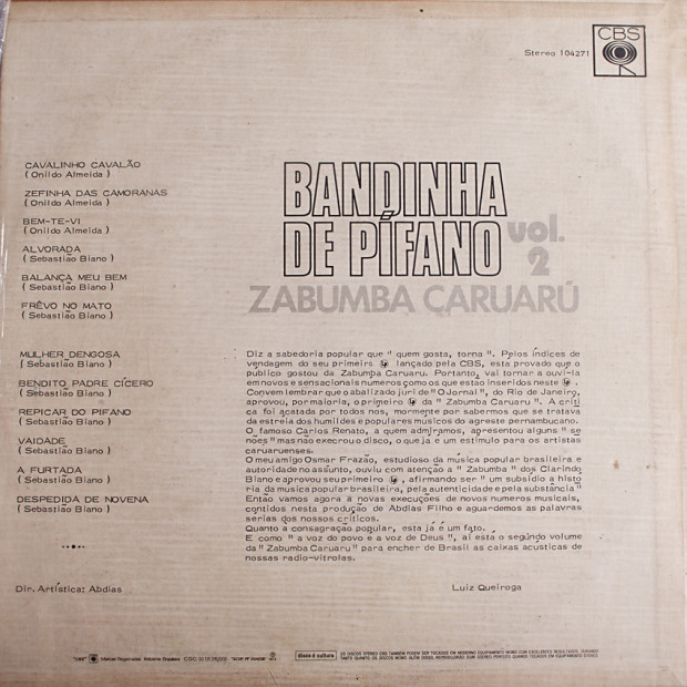 Banda de Pifano de  Caruaru  - Vol. 2 - verso