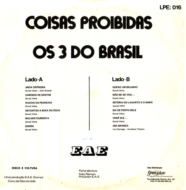 Os 3 do Brasil - Coisas Proibidas - Verso