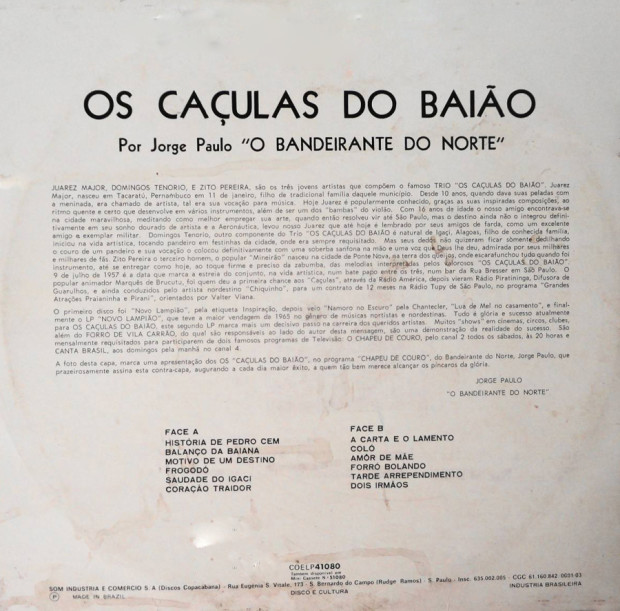 Os Caçulas do Baião - Verso