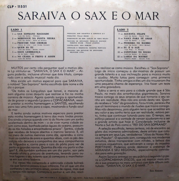 Saraiva - O Sax e o Mar - verso